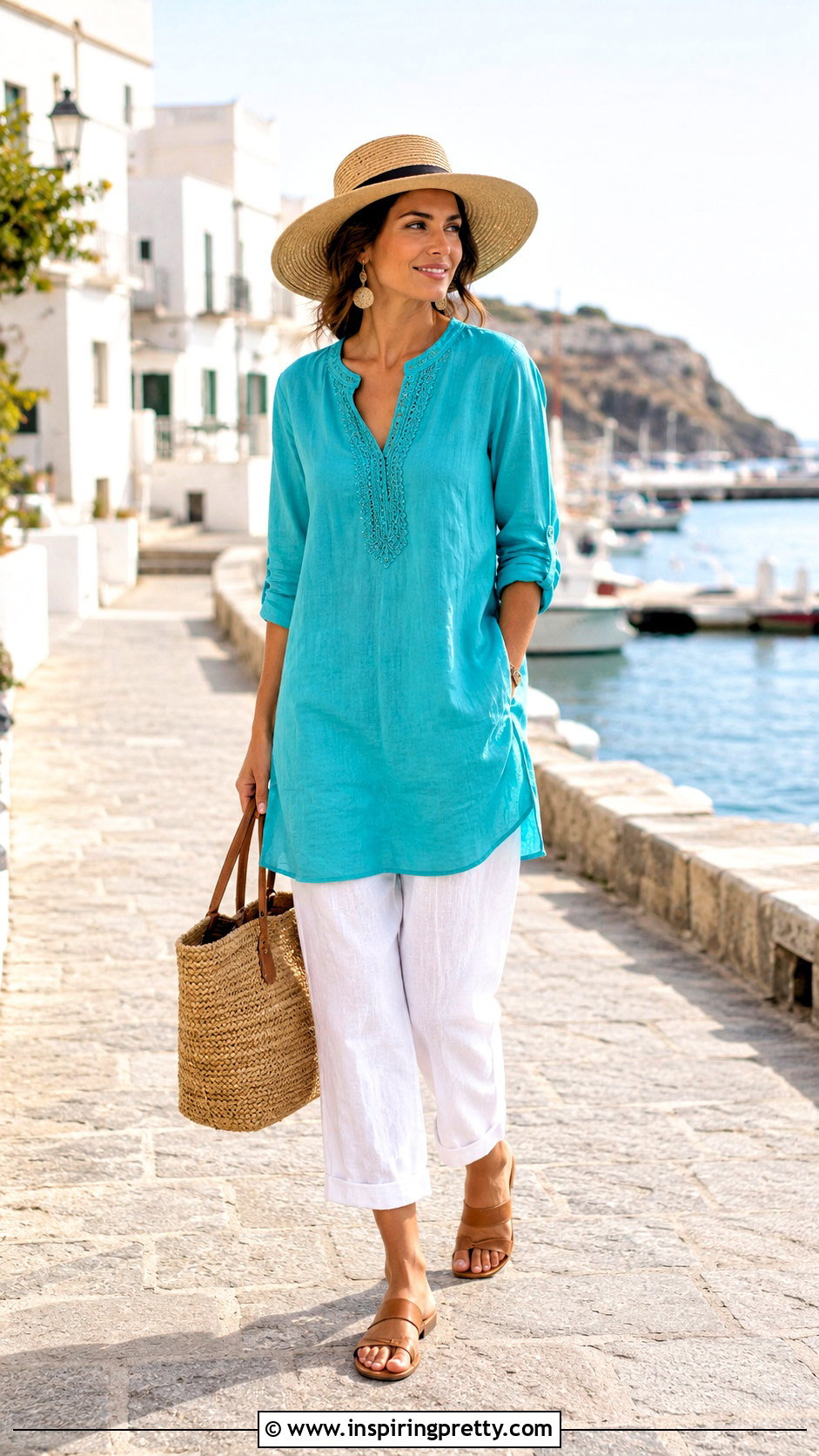 Cotton Tunic Top With Flat Sandals - 50 cotton tunic tops outfit ideas