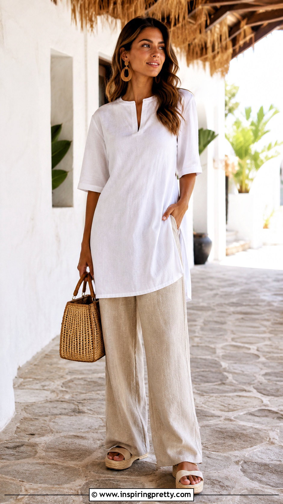 Cotton Tunic Top With Wide Leg Linen Pants - 50 cotton tunic tops outfit ideas