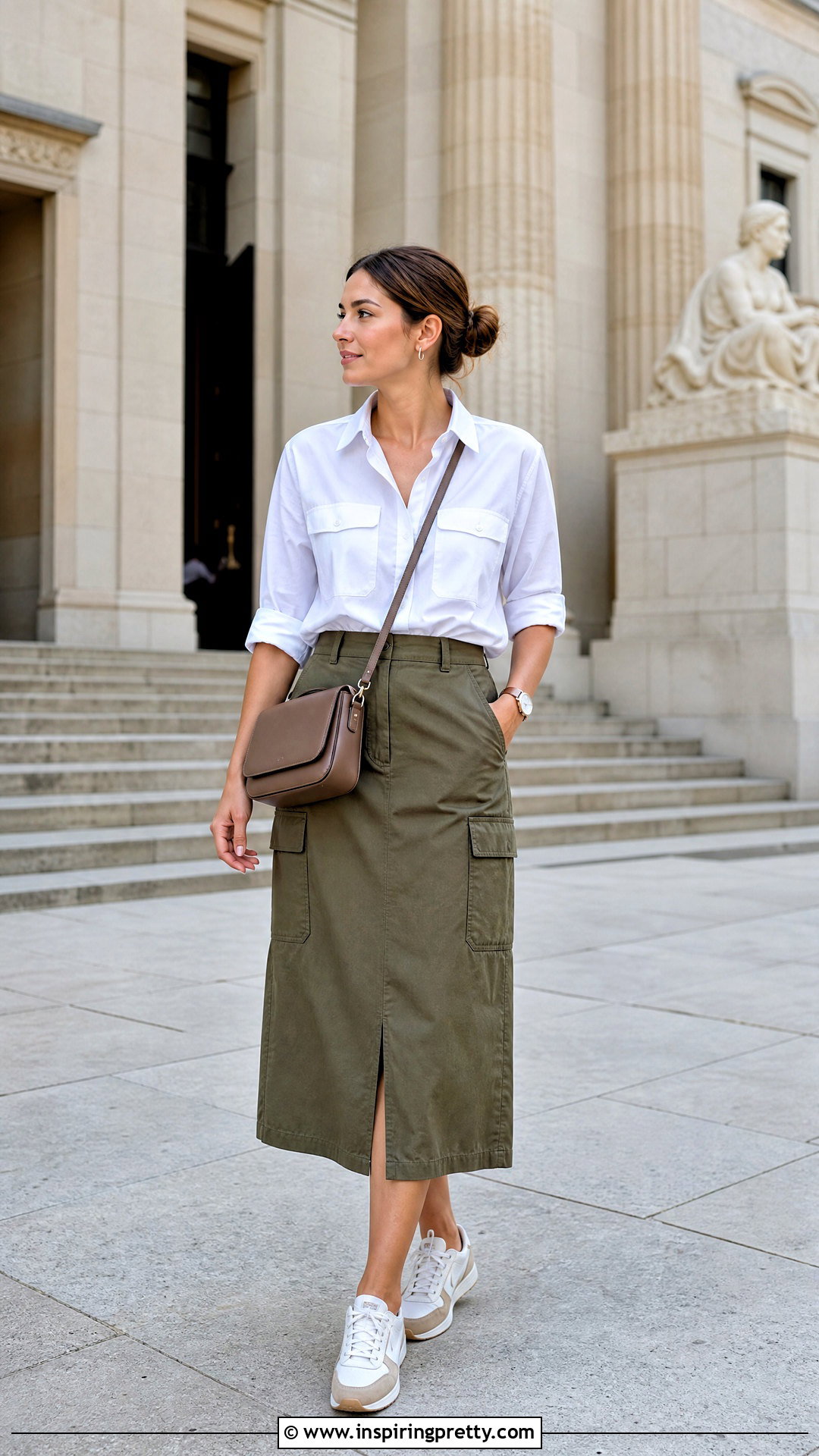 Cotton Utility Shirt With Cargo Skirt - 50 cotton tops outfit ideas