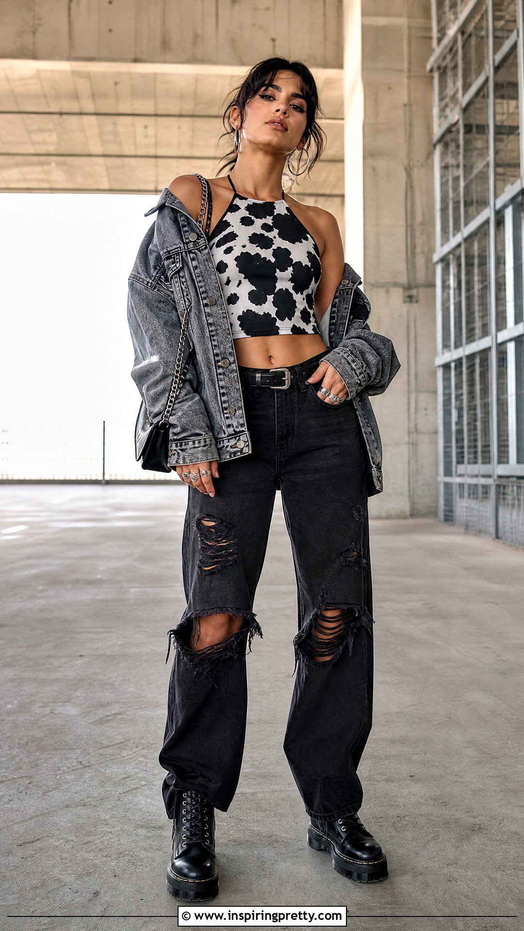 Cow Print Halter Top With Distressed Black Jeans - 25 Cow Print Halter Top outfit ideas