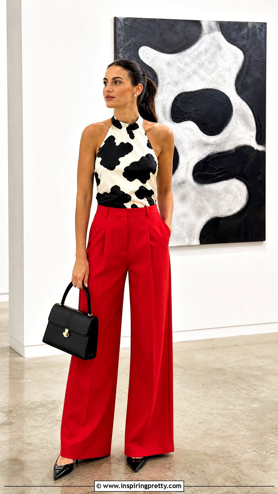 Cow Print Halter Top With Red Trousers - 25 Cow Print Halter Top outfit ideas