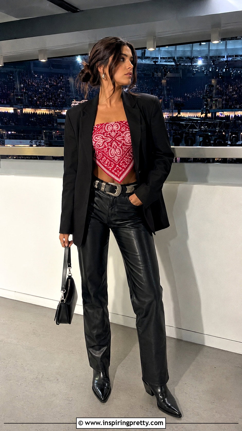 Cowgirl Bandana Top With Black Leather Pants - 25 Cowgirl Bandana Top outfit ideas