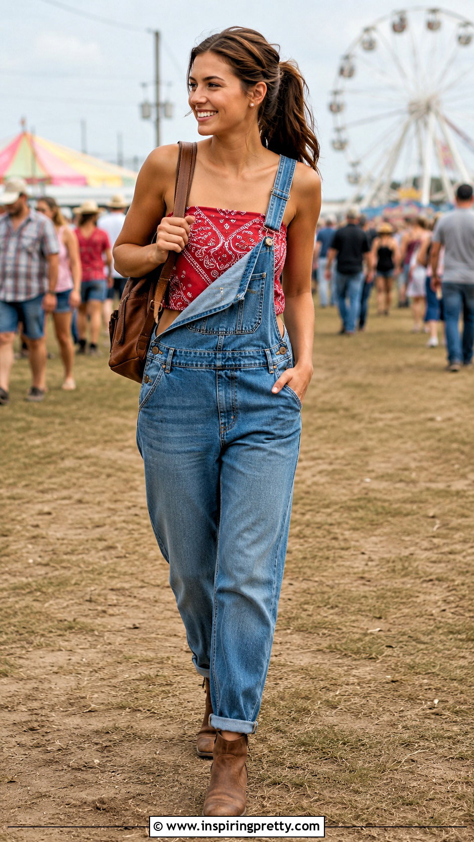 Cowgirl Bandana Top With Denim Overalls - 25 Cowgirl Bandana Top outfit ideas