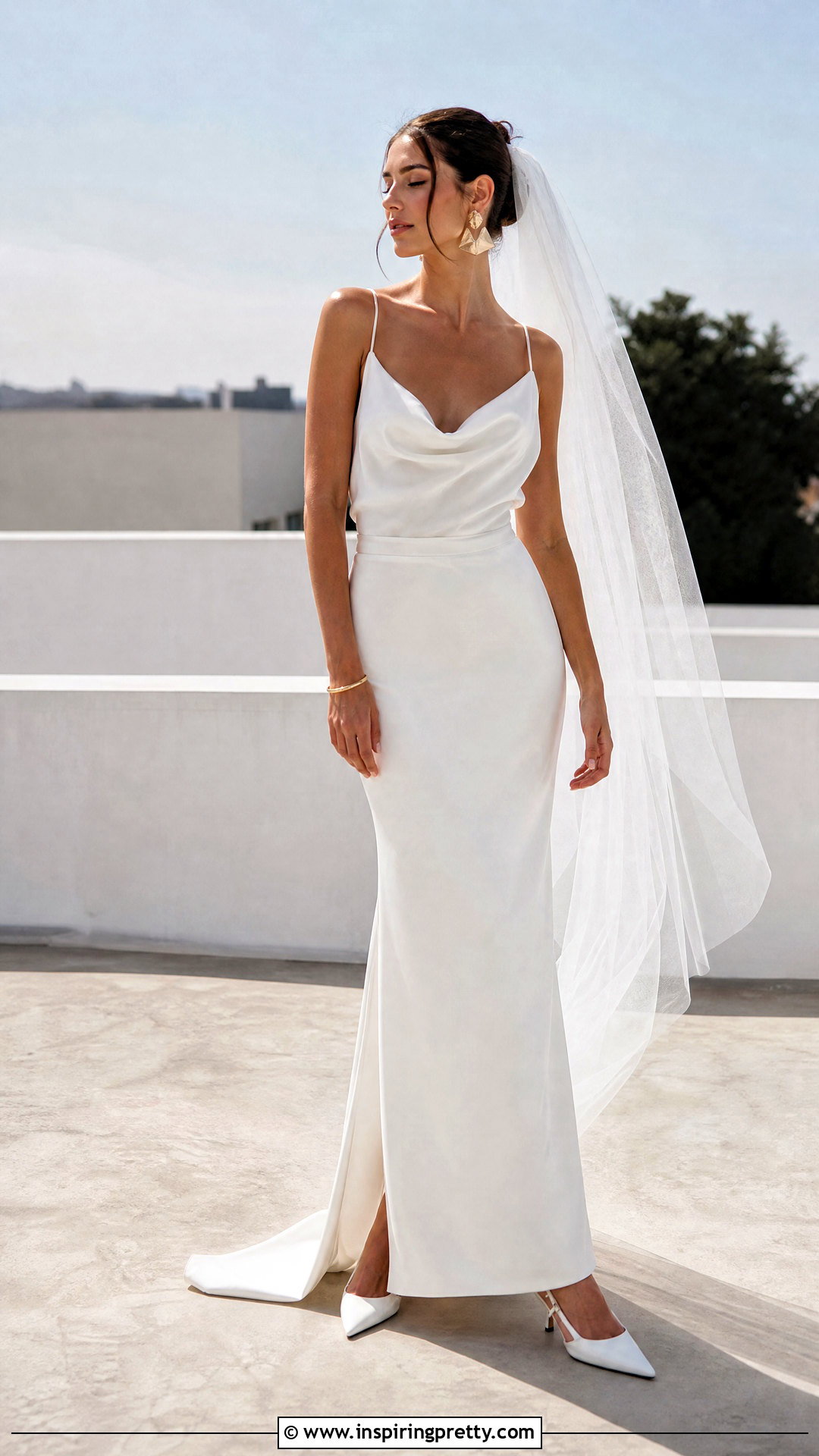 Cowl Neck Bridal Cami Top With Crepe Skirt - 20 Bridal Cami Top outfit ideas