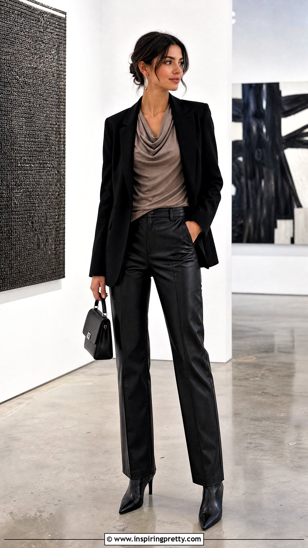 Cowl Neck Jersey Top With Leather Pants - 25 cowl neck jersey top outfit ideas