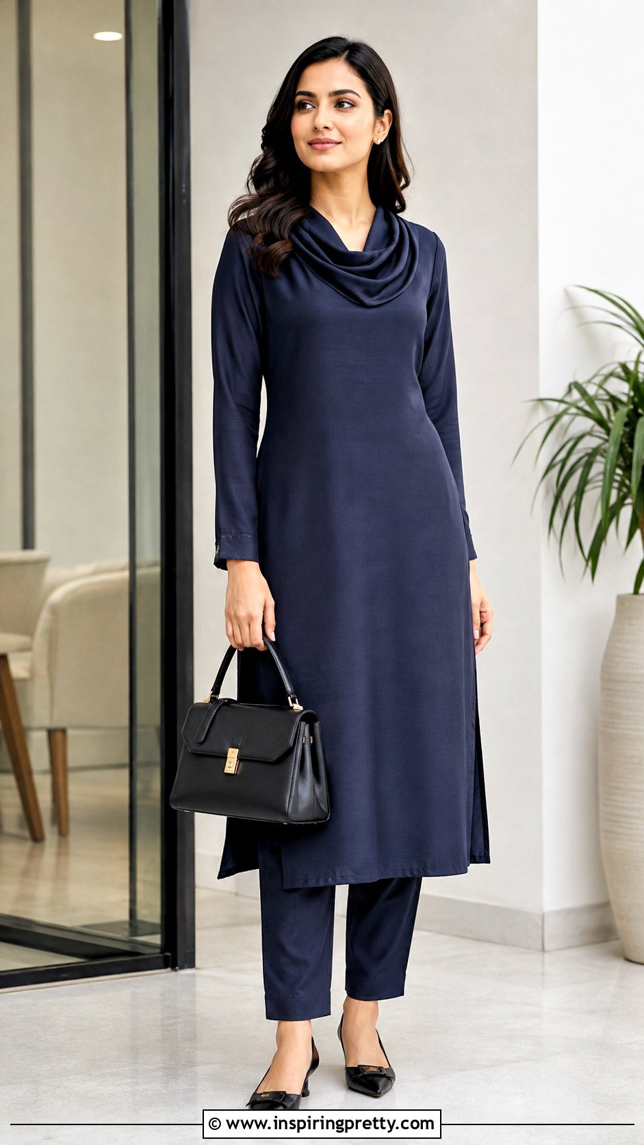 Cowl Neck Kurti Top With Trousers - 50 kurti top designs for women