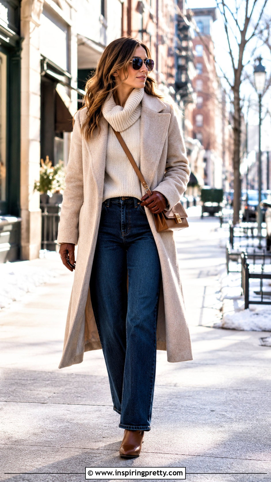 Cowl Neck Sweater With Jeans And Long Coat - 20 cowl neck top sweater outfit ideas