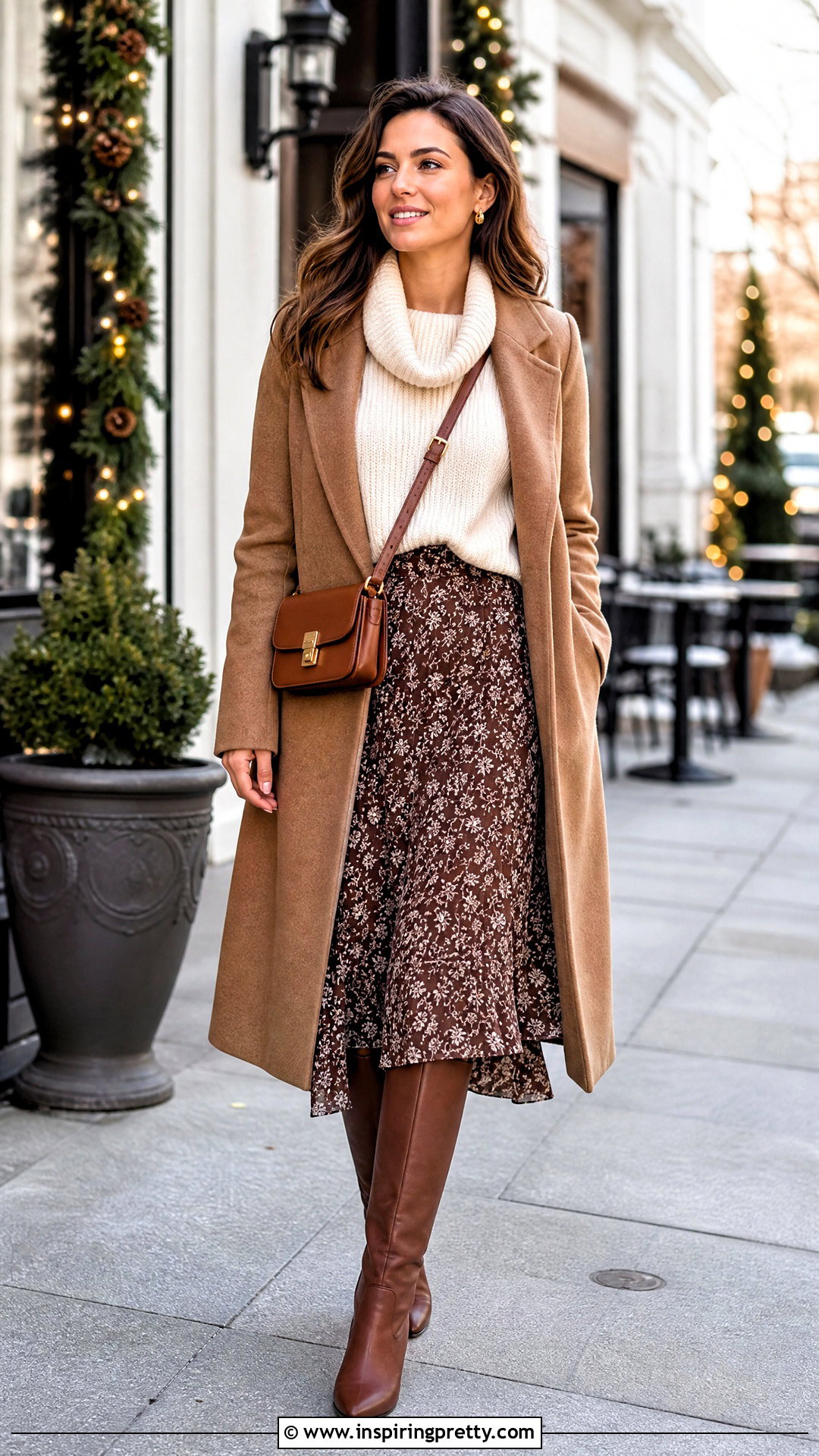 Cowl Neck Sweater With Midi Skirt - 50 cowl neck top outfit ideas