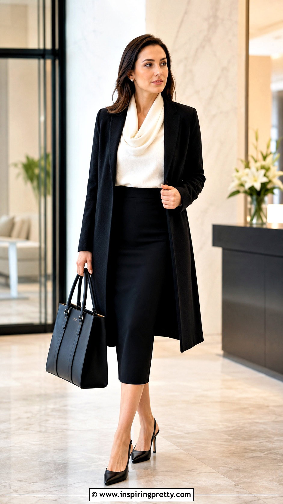 Cowl Neck Sweater With Pencil Skirt - 20 cowl neck top sweater outfit ideas