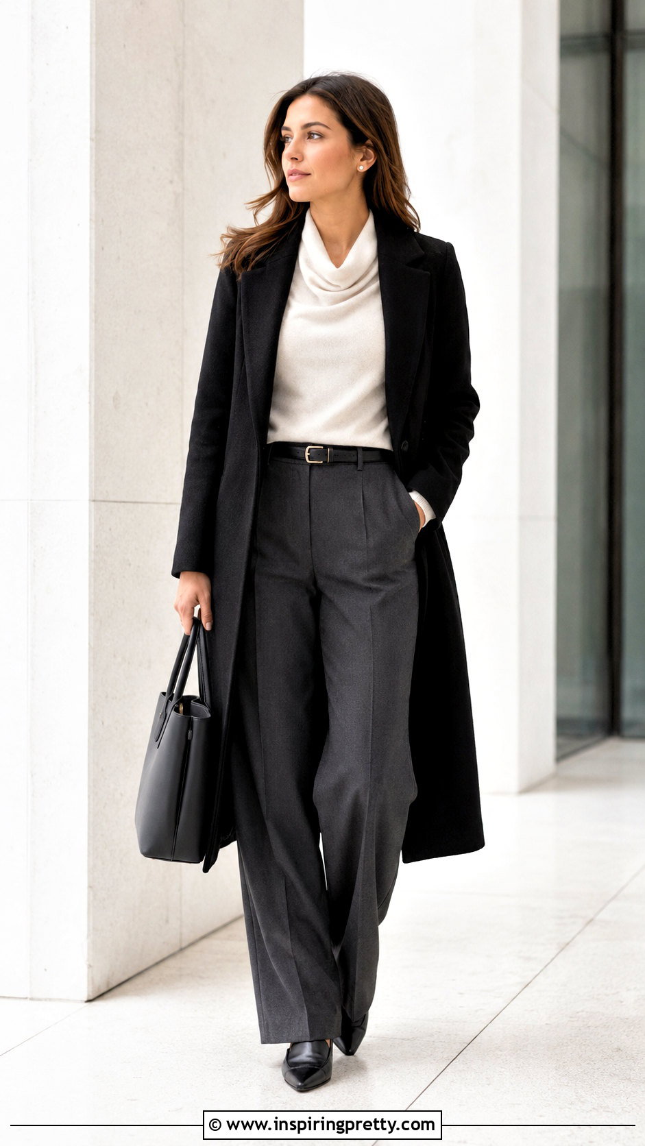 Cowl Neck Sweater With Wide Leg Trousers - 20 cowl neck top sweater outfit ideas