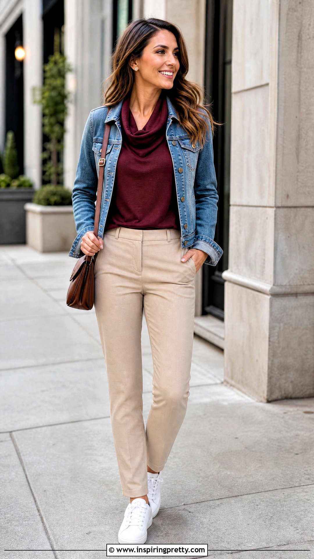Cowl Neck Top With Denim Jacket And Pants - 50 cowl neck top outfit ideas