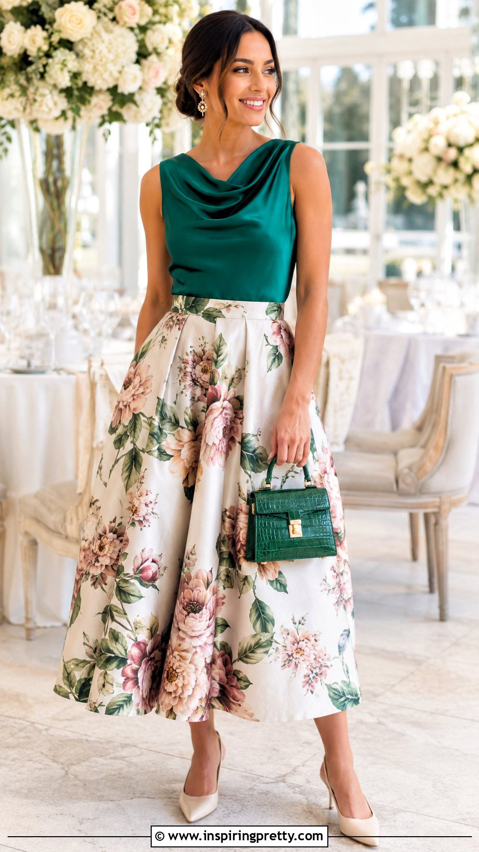 Cowl Neck Top With Full Midi Skirt And Heels - 50 cow neck top outfit ideas