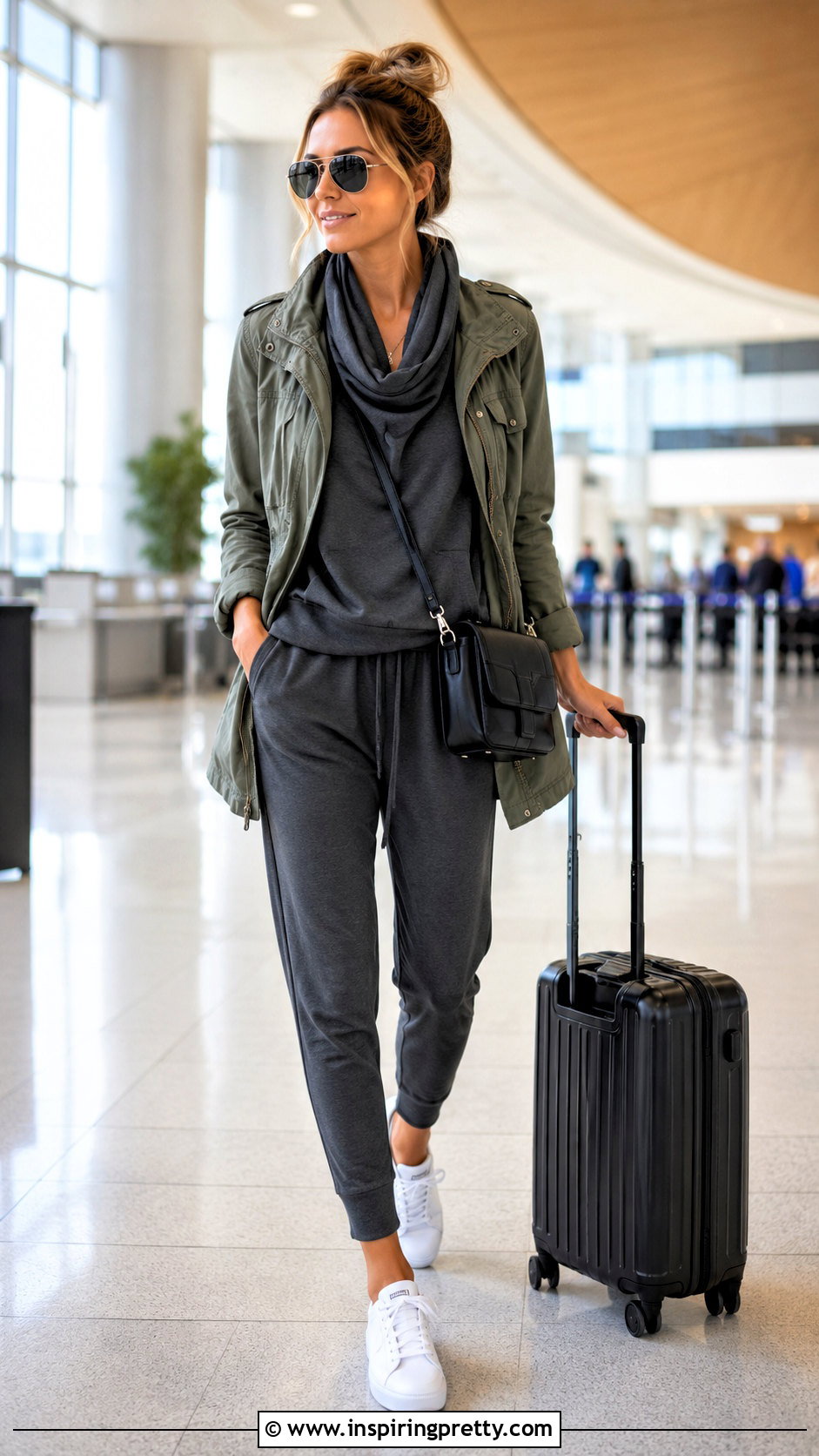 Cowl Neck Top With Joggers And Sneakers - 50 cow neck top outfit ideas