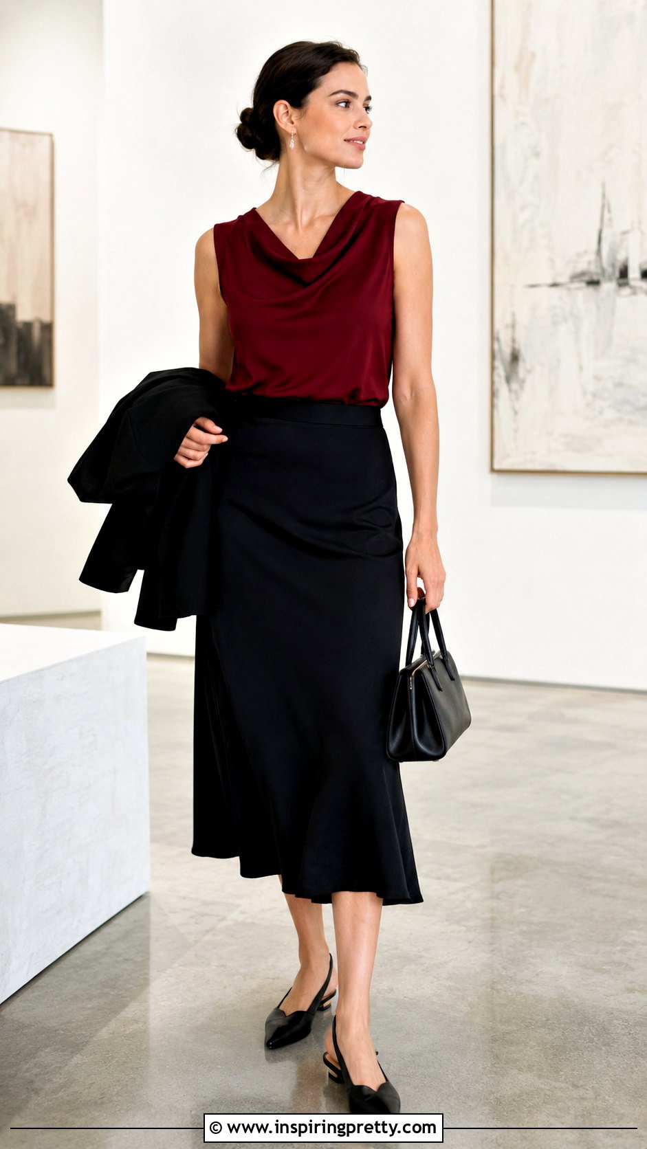 Cowl Neck Top With Midi Skirt - 50 simple tops for women