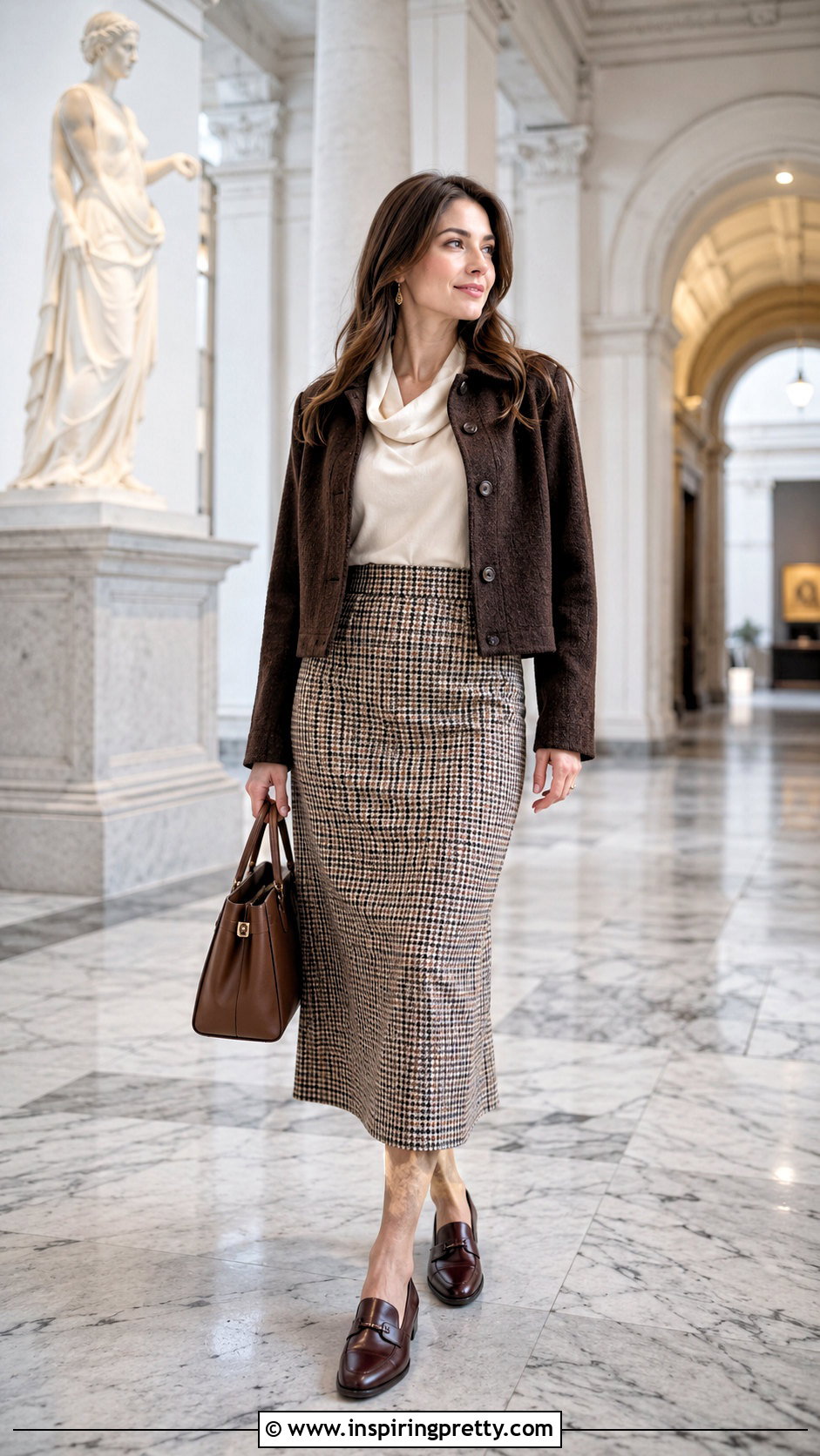 Cowl Neck Top With Midi Skirt And Loafers - 50 cow neck top outfit ideas