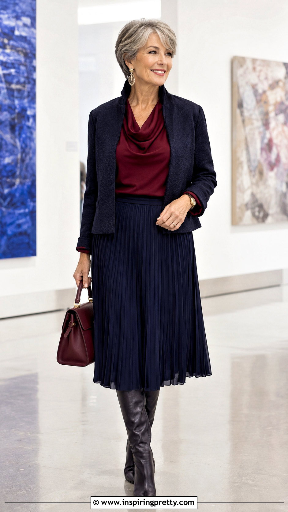 Cowl Neck Top With Midi Skirt For Women Over - 50 cow neck top outfit ideas