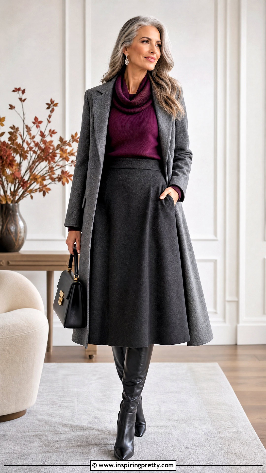 Cowl Neck Top With Midi Skirt - 50 fall tops outfit ideas