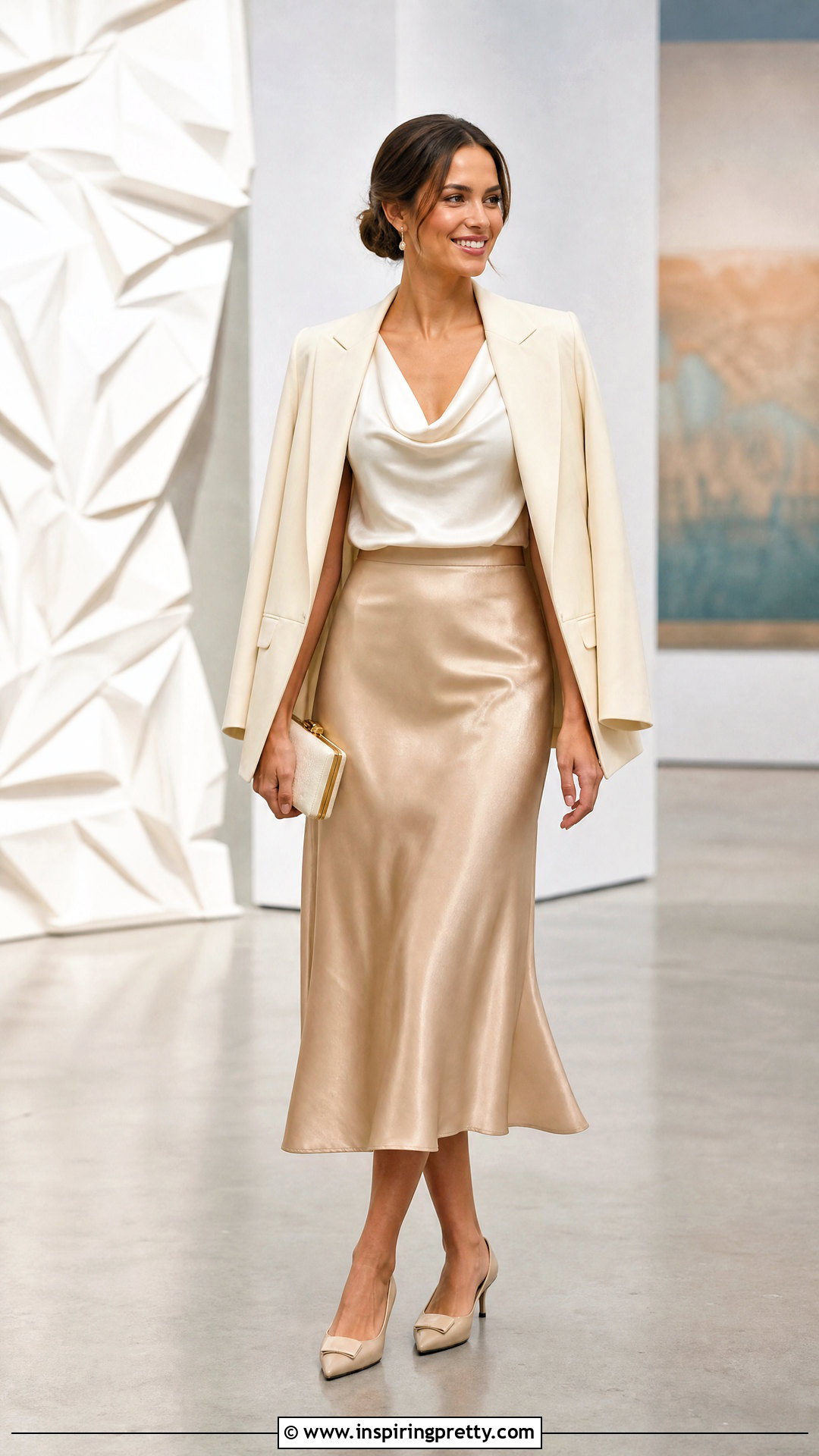Cowl Neck Top With Satin Skirt - 50 Tops Outfit ideas