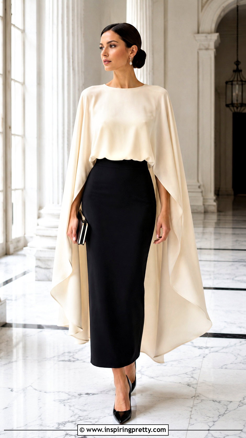 Cowl Neck Top With Slip Skirt - 50 dressy tops outfit ideas