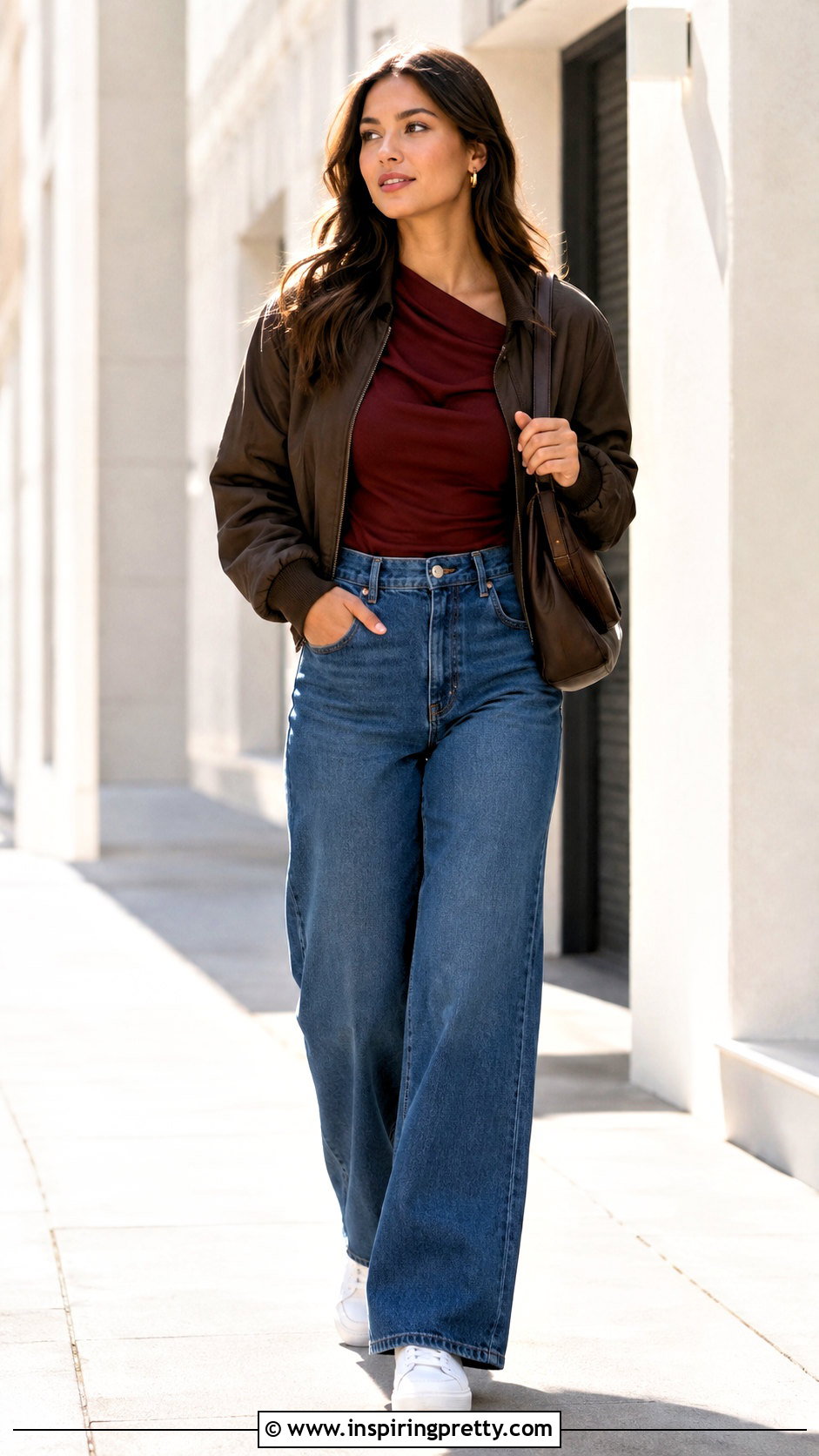 Cowl Neck Top With Wide Leg Jeans And Sneakers - 50 cow neck top outfit ideas
