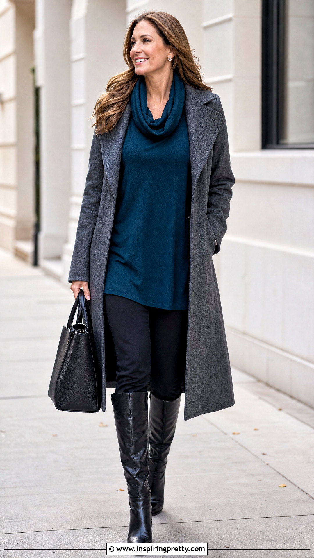 Cowl Neck Tunic Top With Slim Pants - 50 cowl neck top outfit ideas