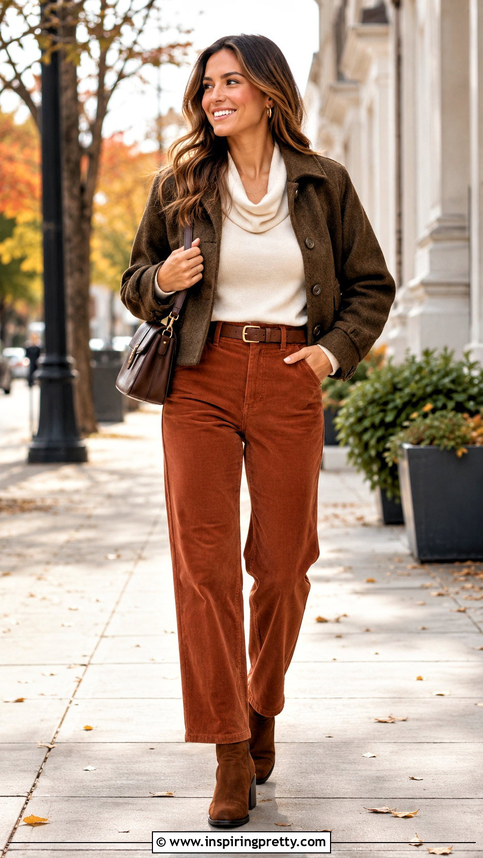 Cowl Top With Corduroy Pants - 50 cowl top outfit ideas