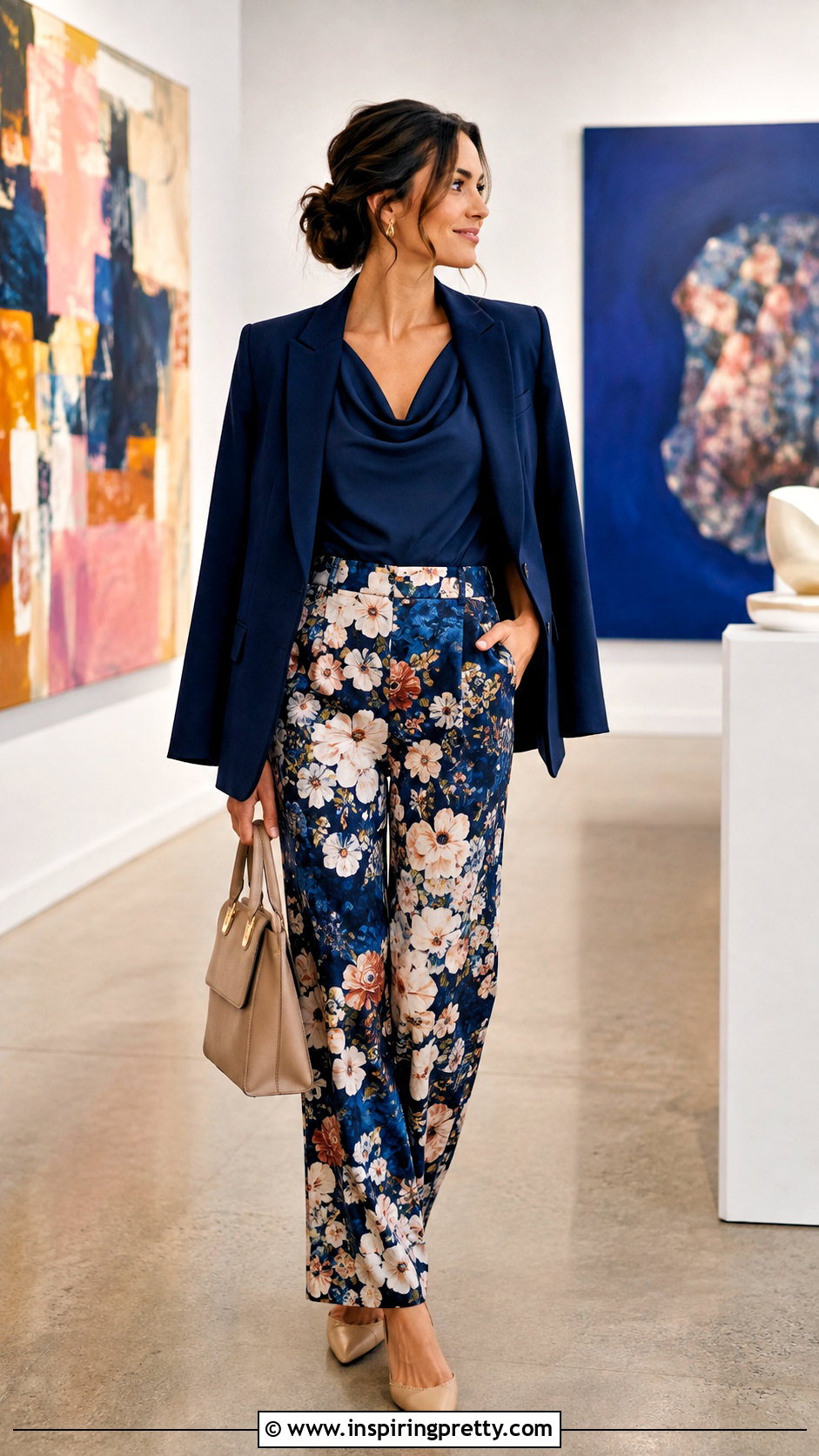 Cowl Top With Printed Pants - 50 cowl top outfit ideas