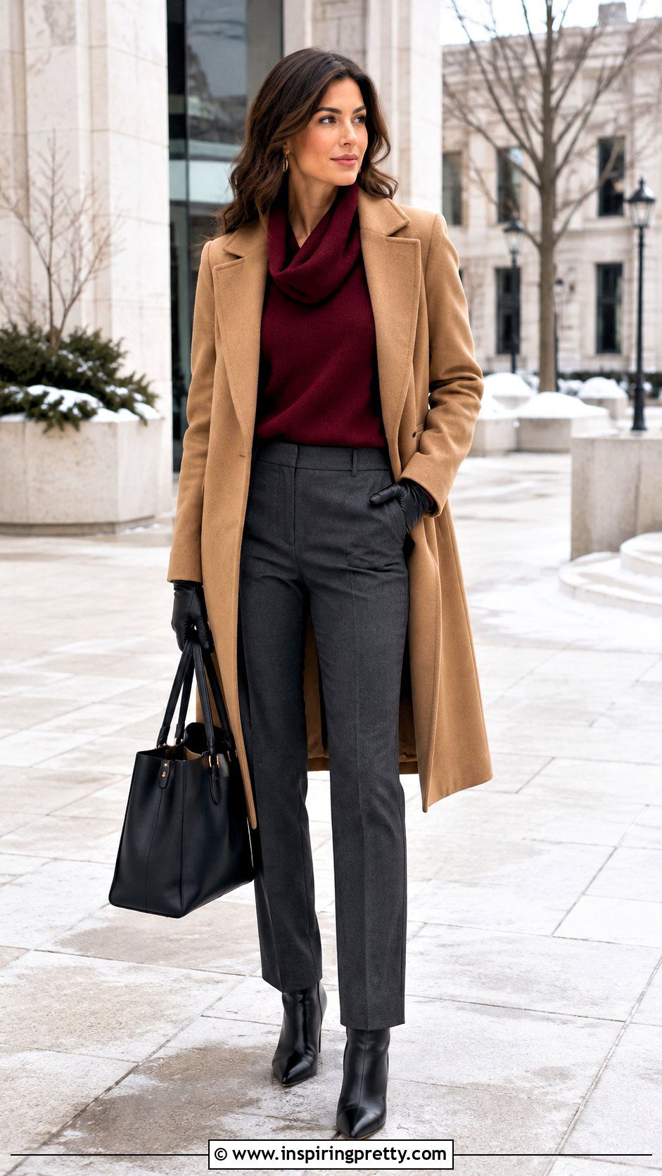 Cowl Top With Wool Coat And Tailored Pants - 50 cowl top outfit ideas