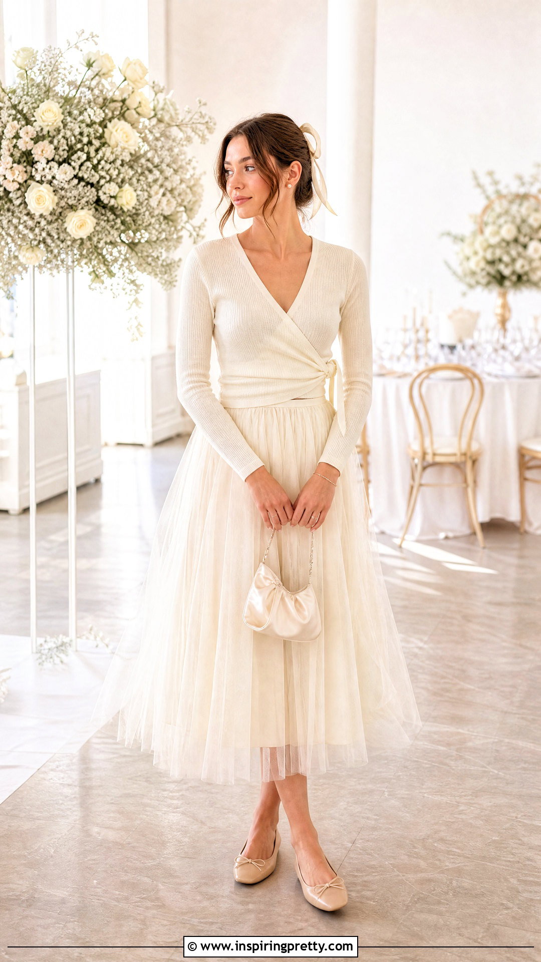 Cream Ballet Top With Tulle Midi Skirt - 25 Ballet Style Top outfit ideas