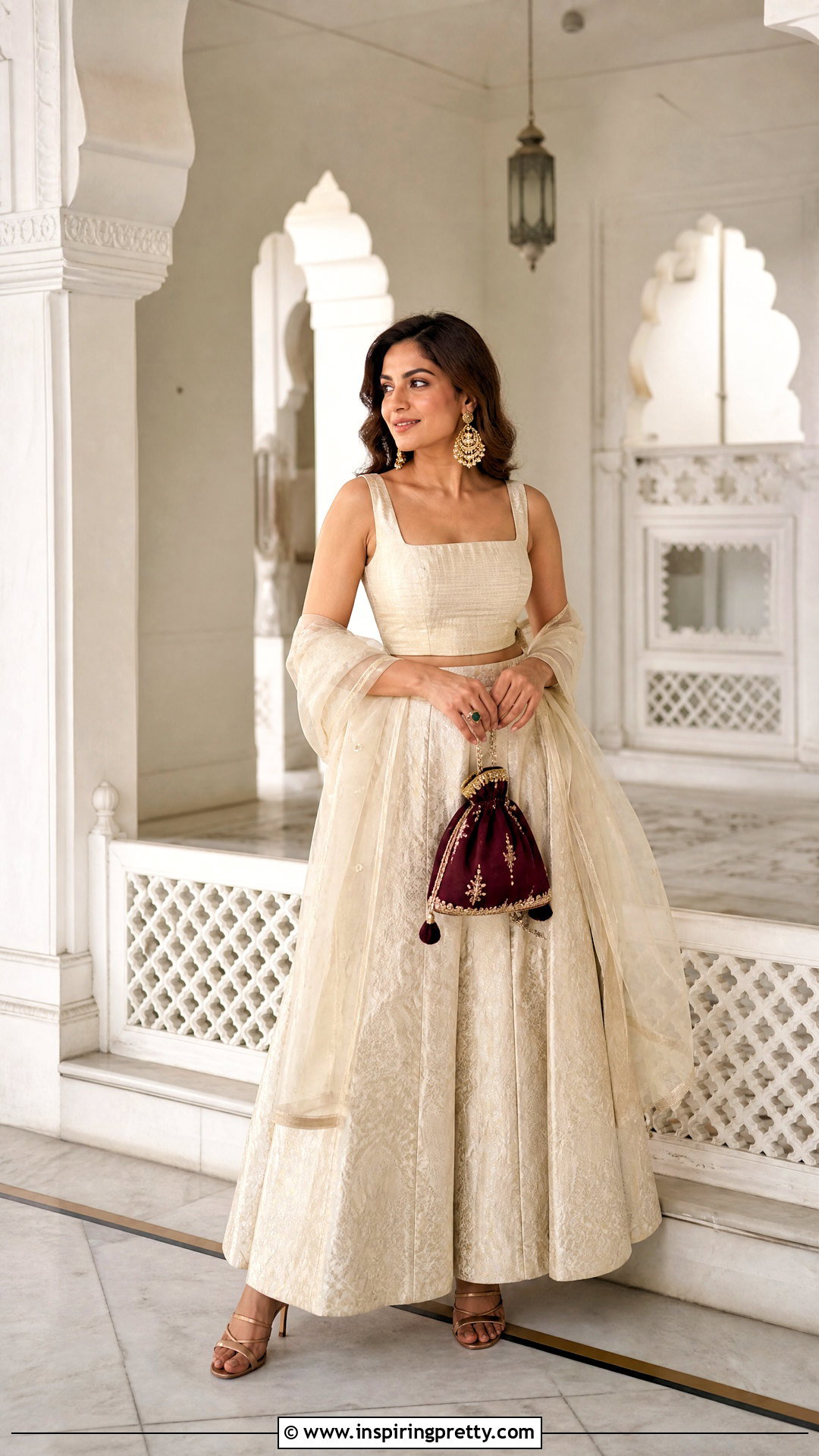 Cream Banarasi Skirt With Matching Silk Top - 50 banarasi skirt and top outfit ideas