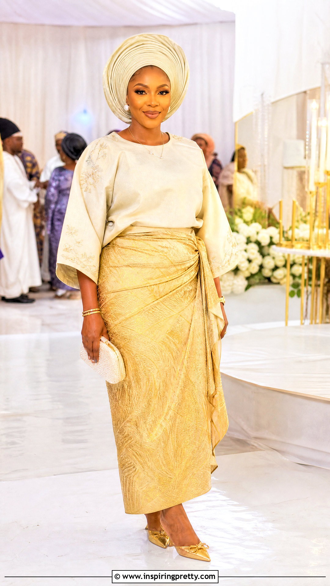 Cream Bubu Top And Gold Wrapper Skirt Outfit - 50 bubu top and skirt outfits