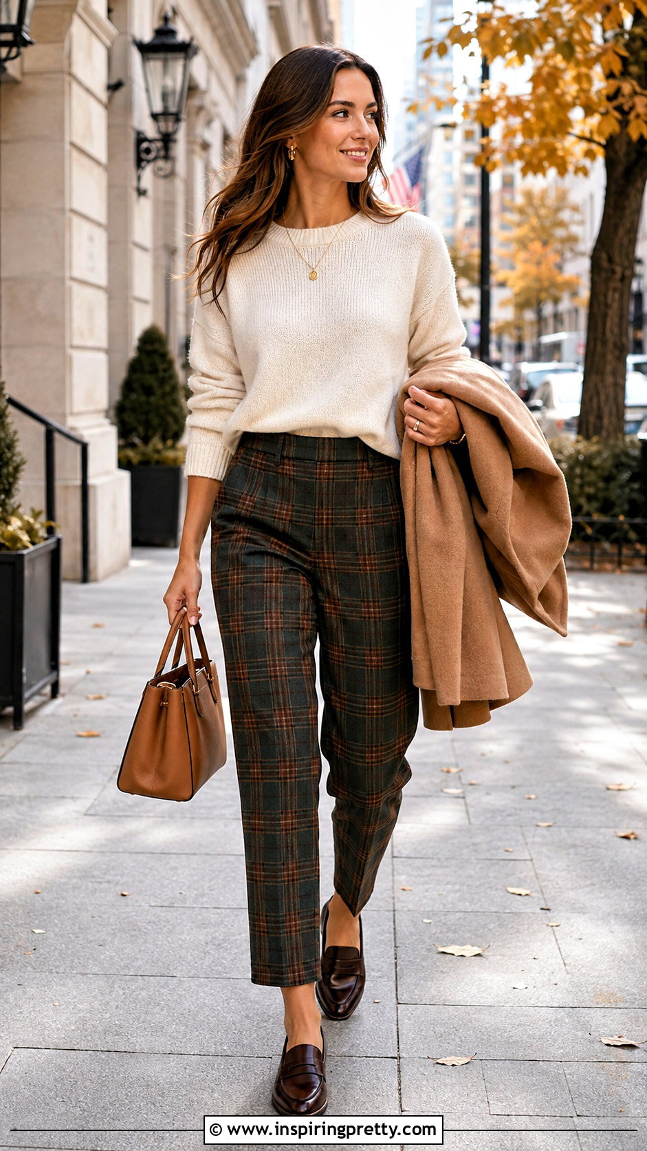 Cream Crewneck Sweater With Plaid Pants - 25 tops to wear with plaid pants