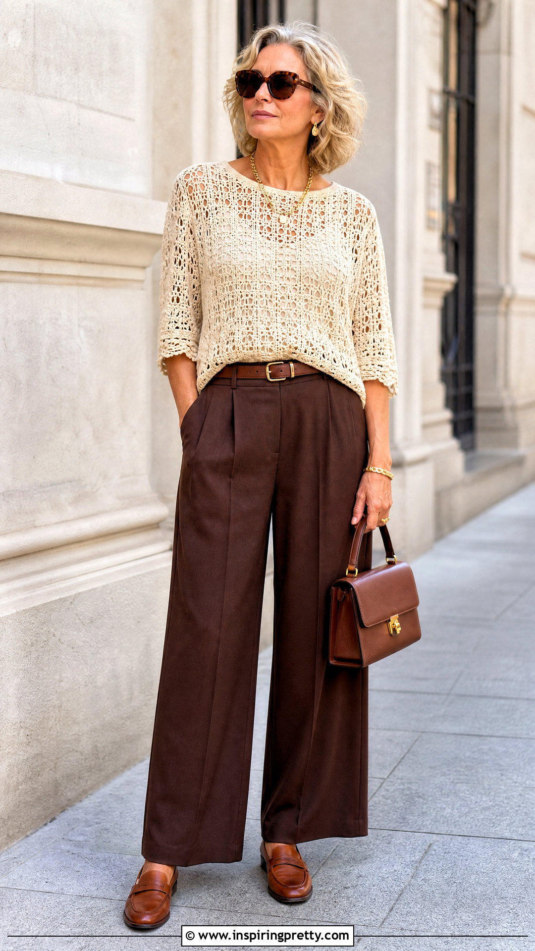 Cream Crochet Top With Brown Pants - 50 crochet top ideas