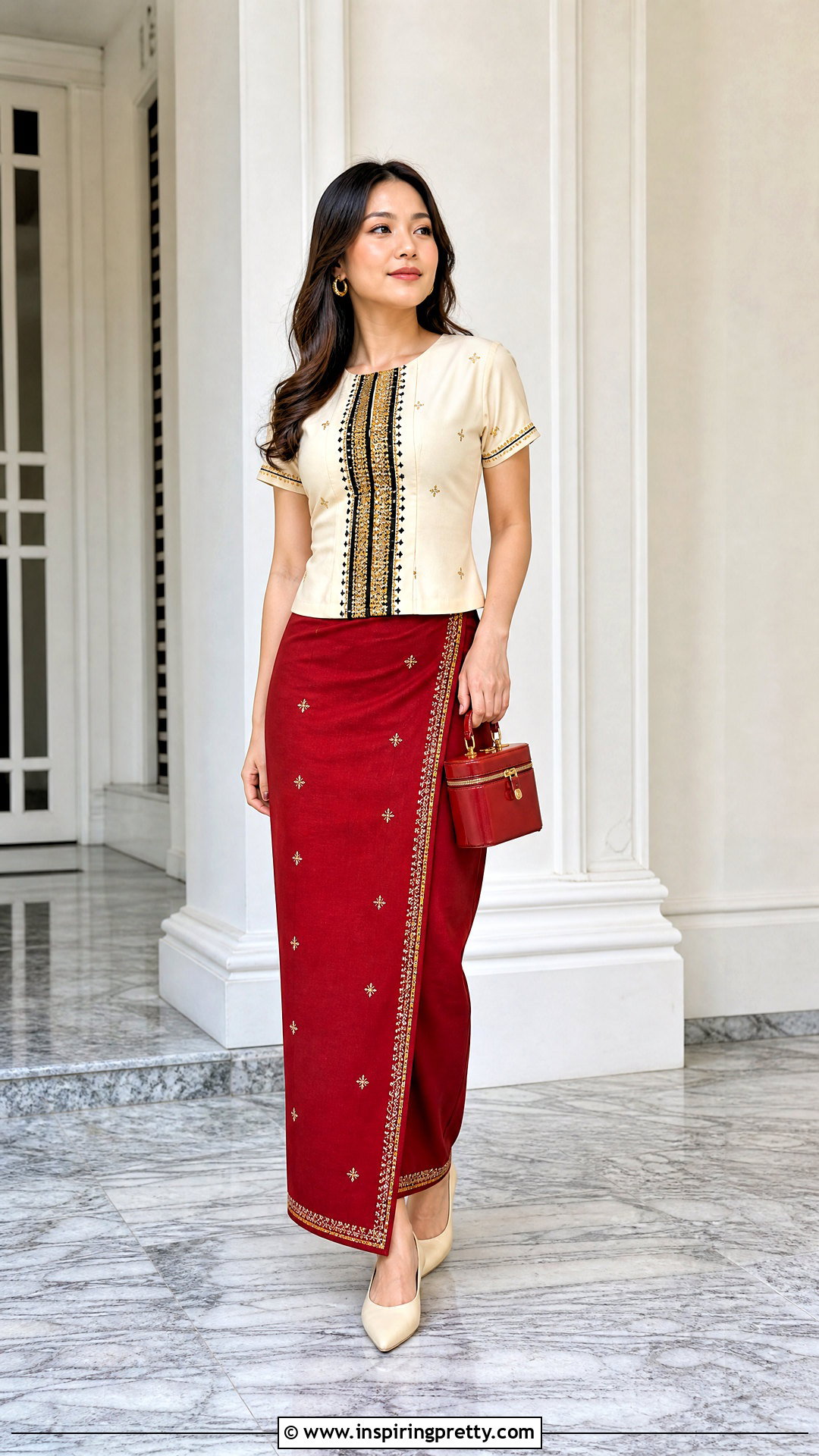 Cream Embroidered Mizo Top With Red Skirt - 50 mizo tops designs