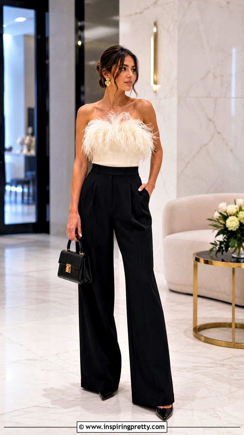 Cream Feather Top With Black Trousers - 20 Cream Feather Top outfit ideas