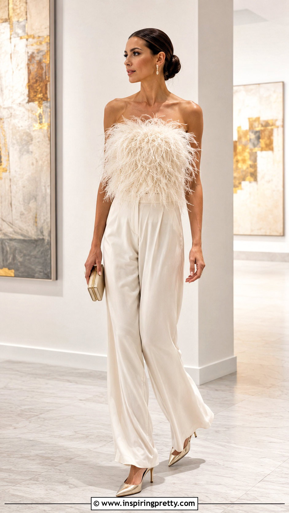 Cream Feather Top With Matching Pants - 20 Cream Feather Top outfit ideas