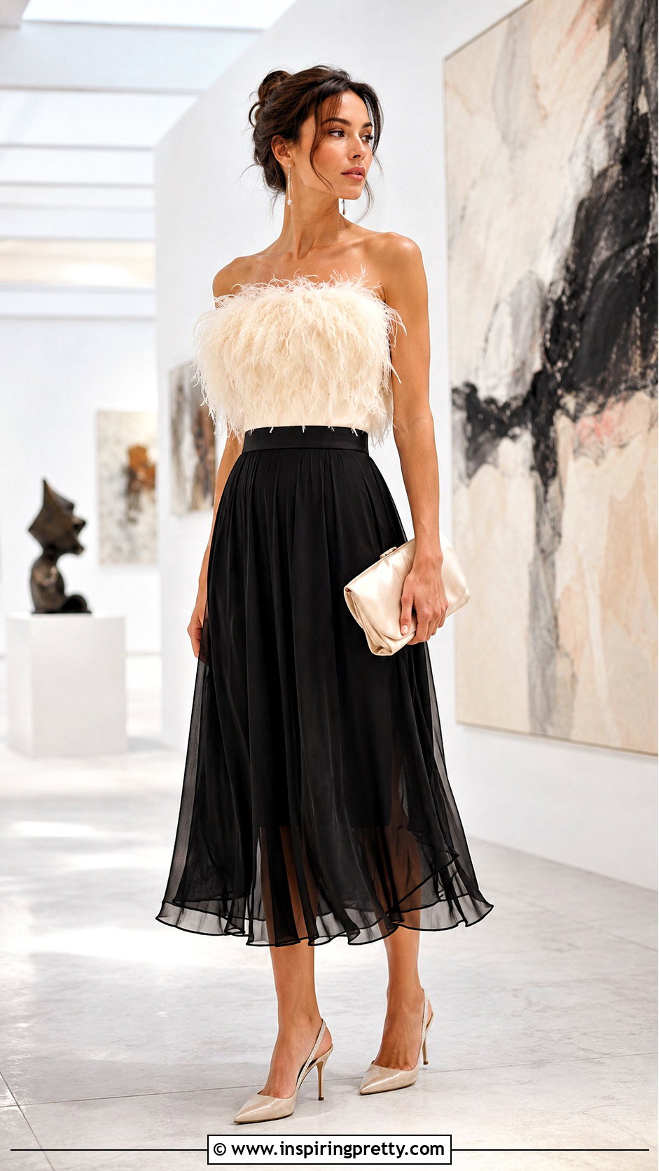 Cream Feather Top With Sheer Midi Skirt - 20 Cream Feather Top outfit ideas