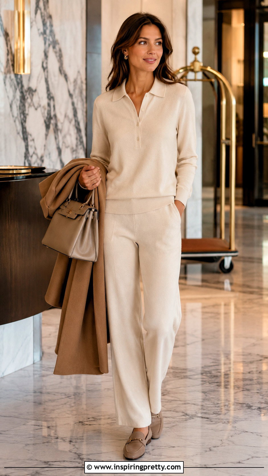 Cream Knit Top And Pants Set - 50 top and pants set