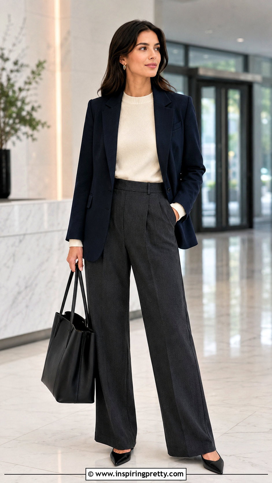 Cream Knit Top And Wide Leg Pants Interview Outfit - 20 tops to wear to an interview outfit ideas