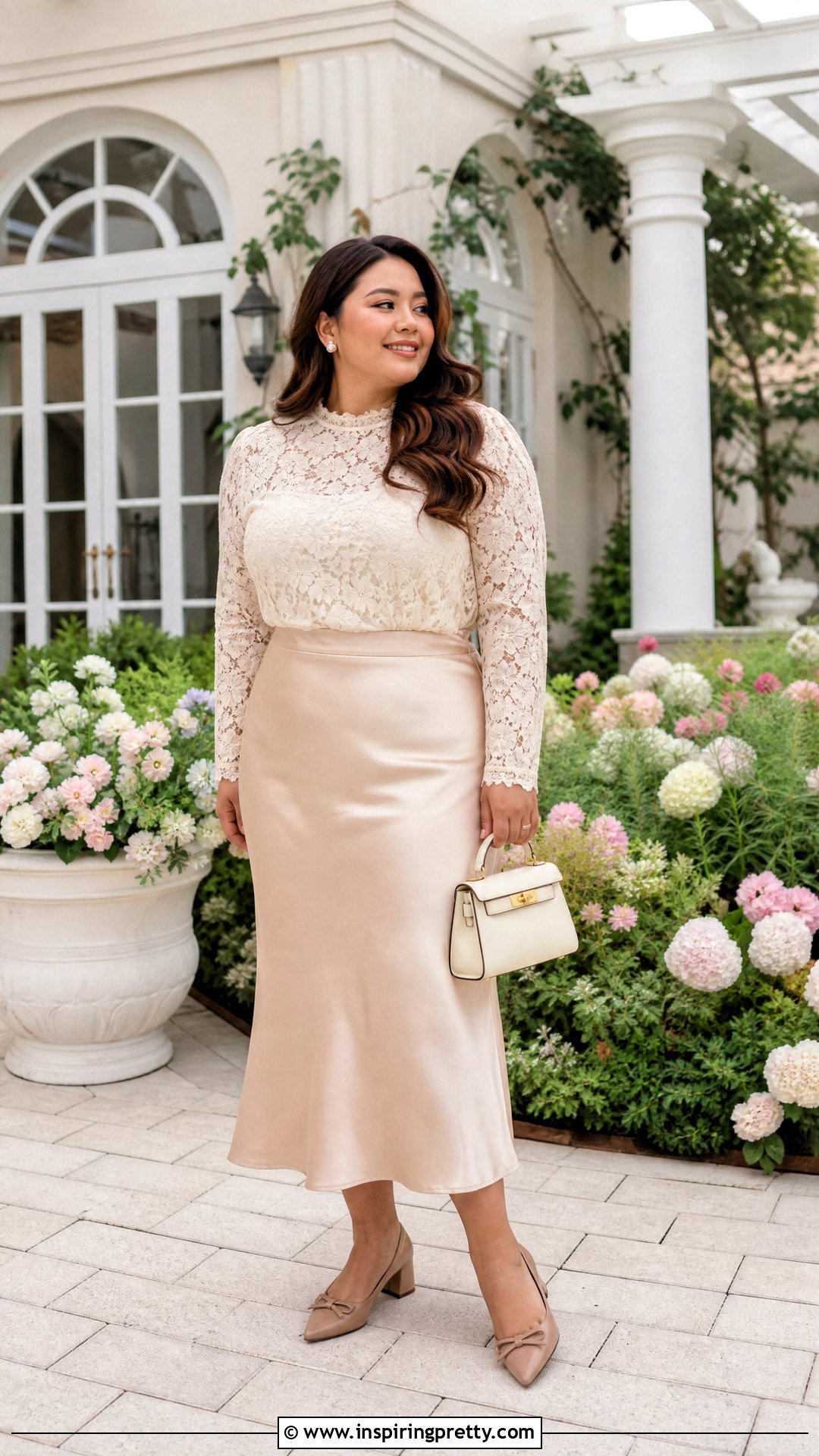 Cream Lace Top With Satin Midi Skirt - 20 Lace Fabric For Tops outfit ideas