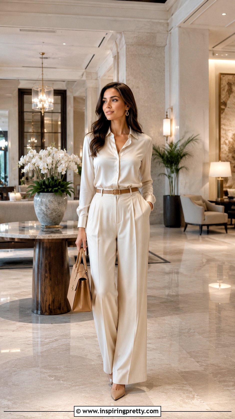 Cream Monochrome Blouse And Trousers - 50 formal tops outfit ideas