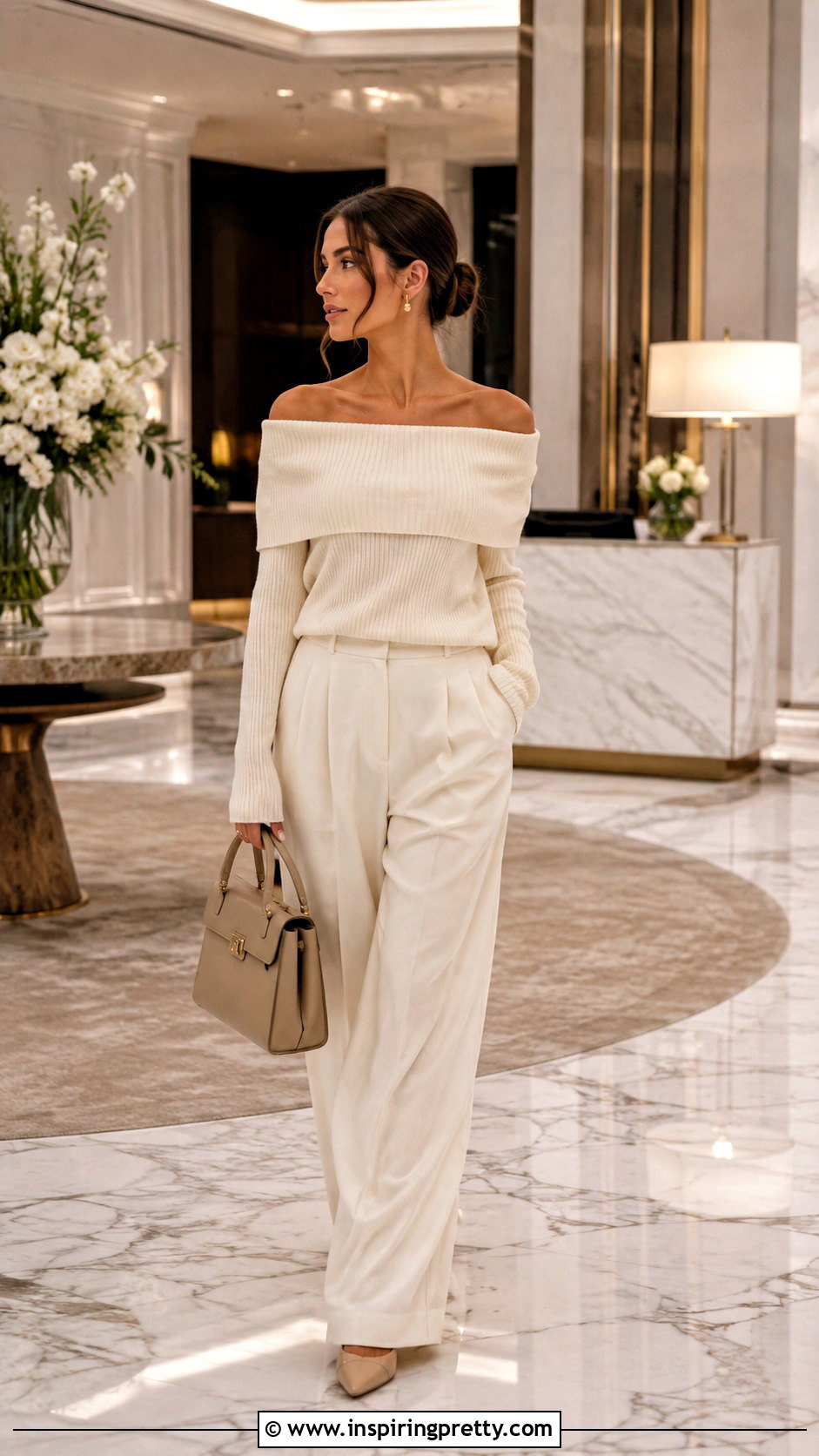Cream Monochrome Long Sleeve Off Shoulder Top Outfit - 50 long sleeve off shoulder top outfit ideas