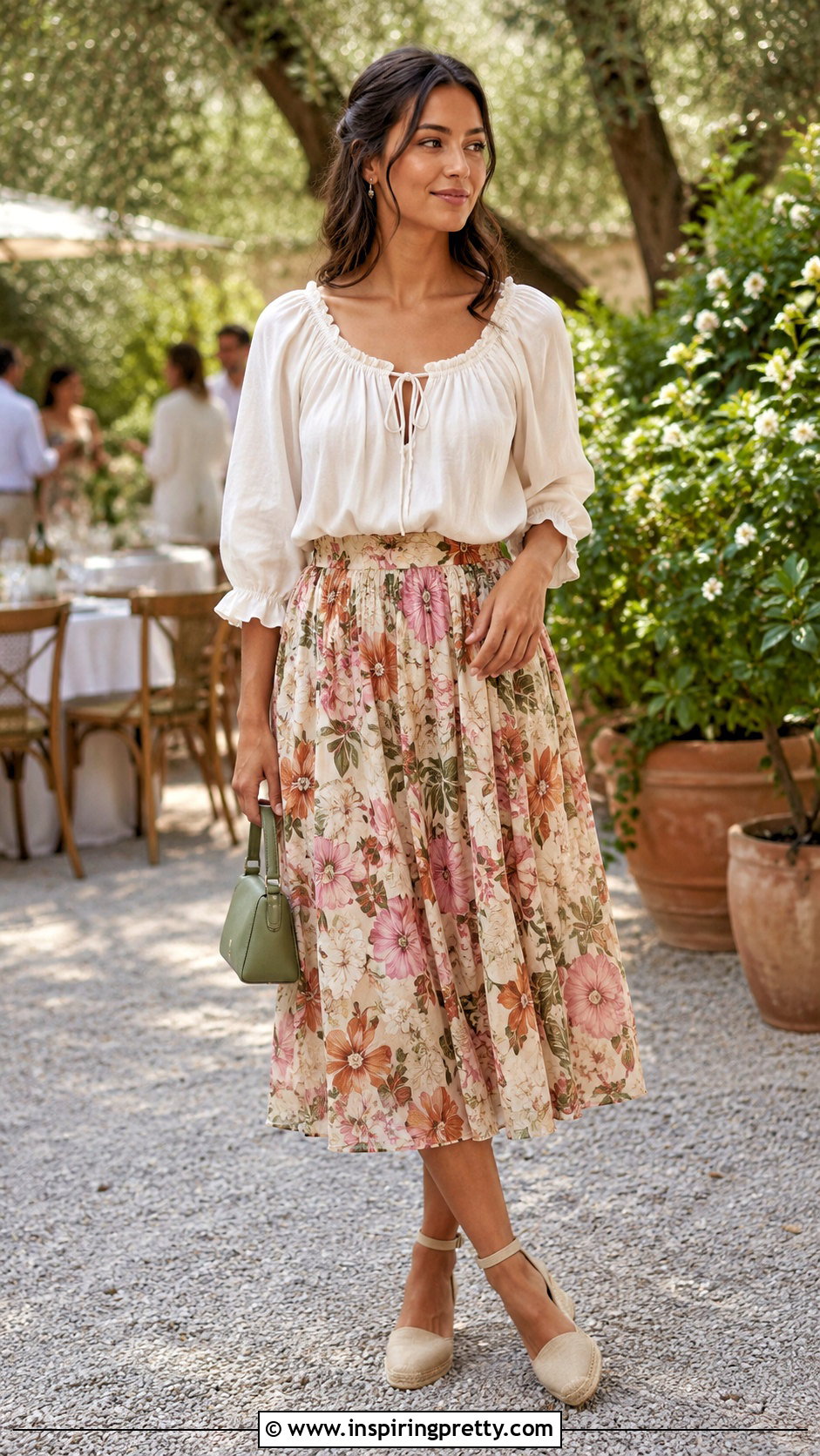 Cream Peasant Top With Floral Midi Skirt - 20 Cream Peasant Top outfit ideas
