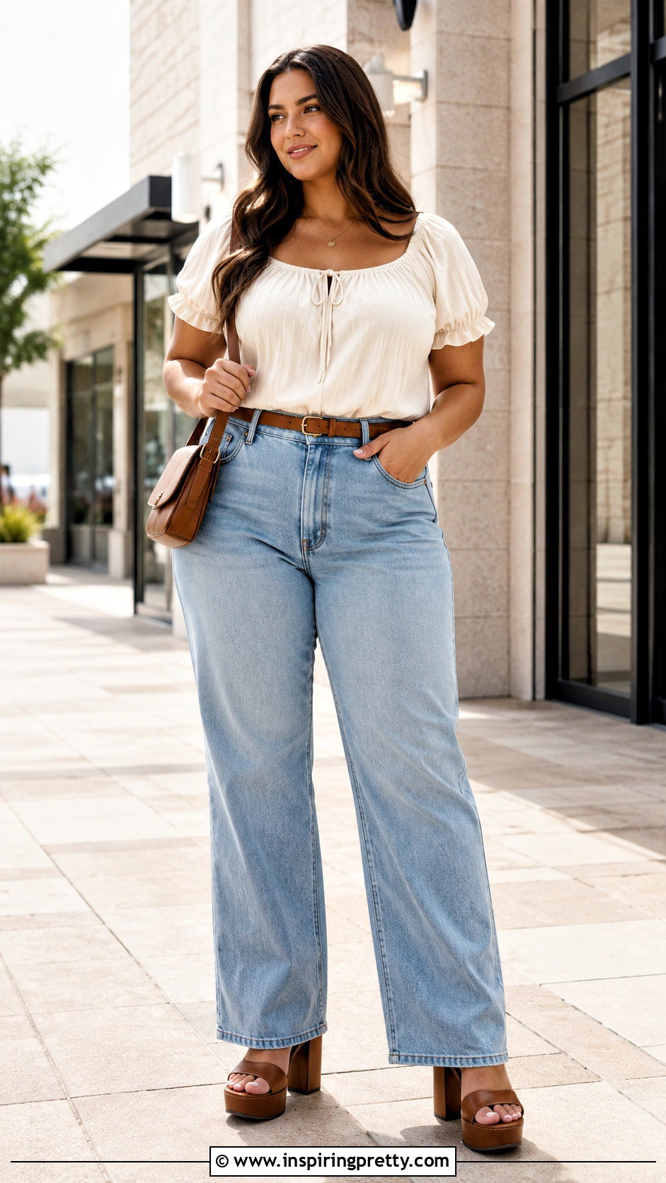 Cream Peasant Top With Wide Leg Jeans - 20 Cream Peasant Top outfit ideas