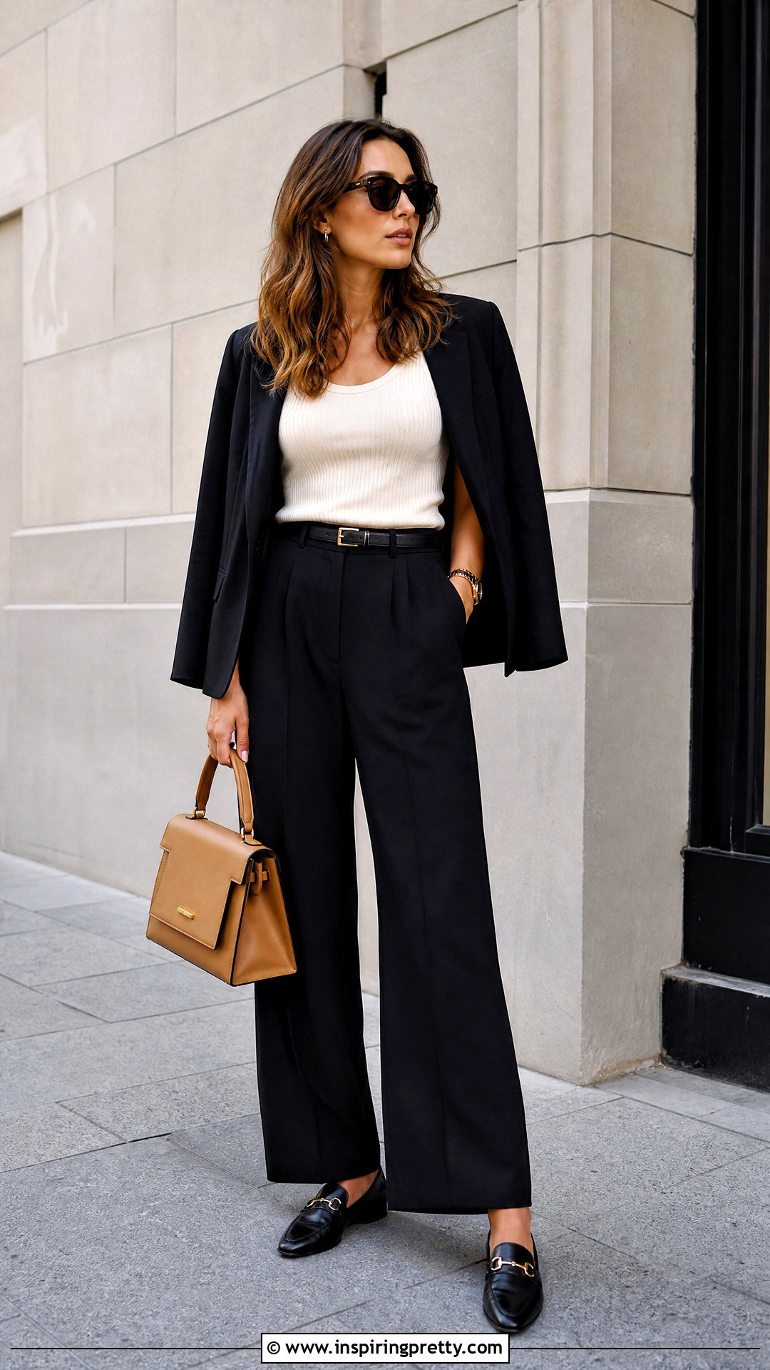 Cream Ribbed Tank Top With Black Wide Leg Pants - 25 cream ribbed tank top outfit ideas