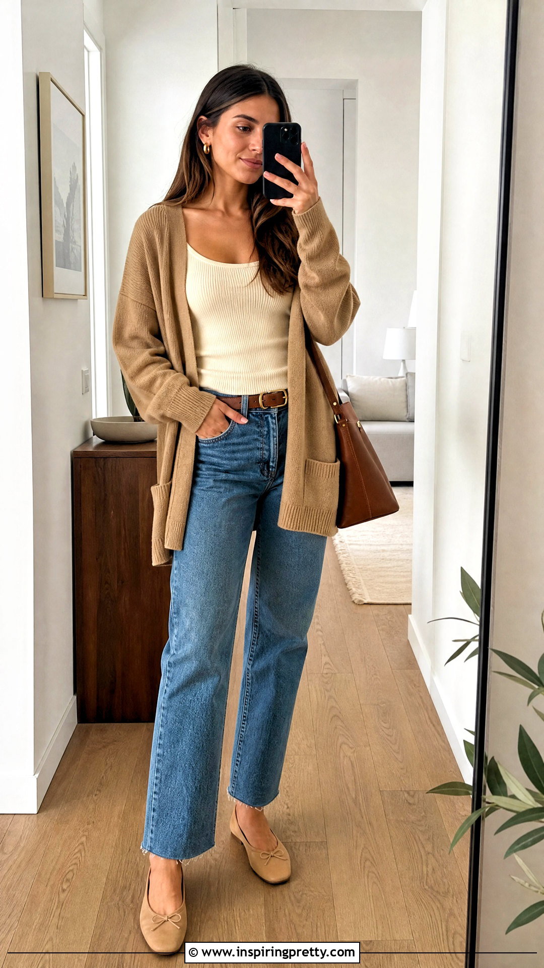 Cream Ribbed Tank Top With Cardigan And Jeans - 25 cream ribbed tank top outfit ideas
