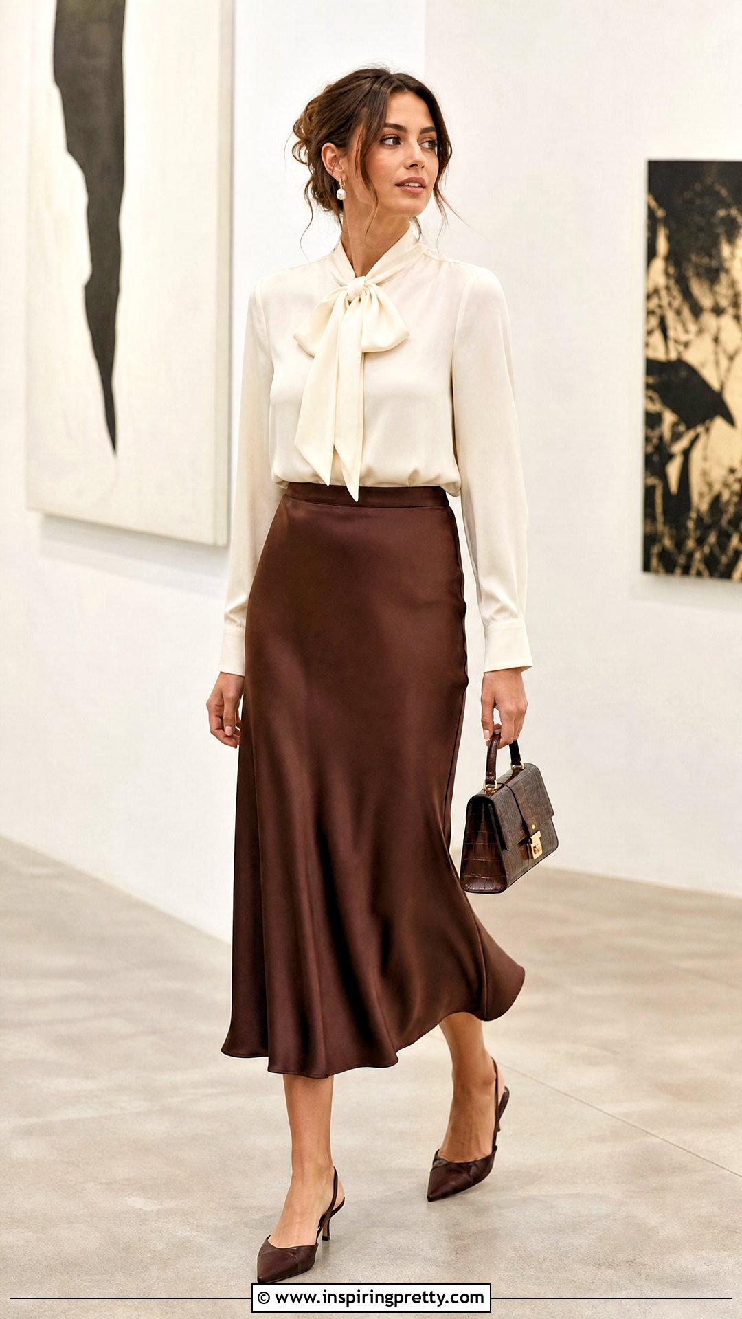 Cream Ribbon Top With Satin Midi Skirt - 50 ribbon top outfit ideas