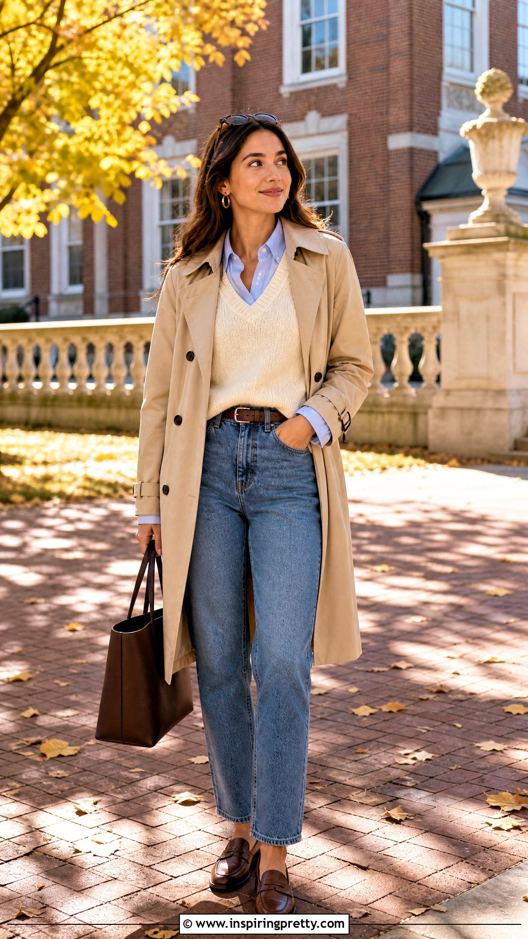 Cream Sweater Vest Top With Button Down Shirt - 50 fall tops outfit ideas