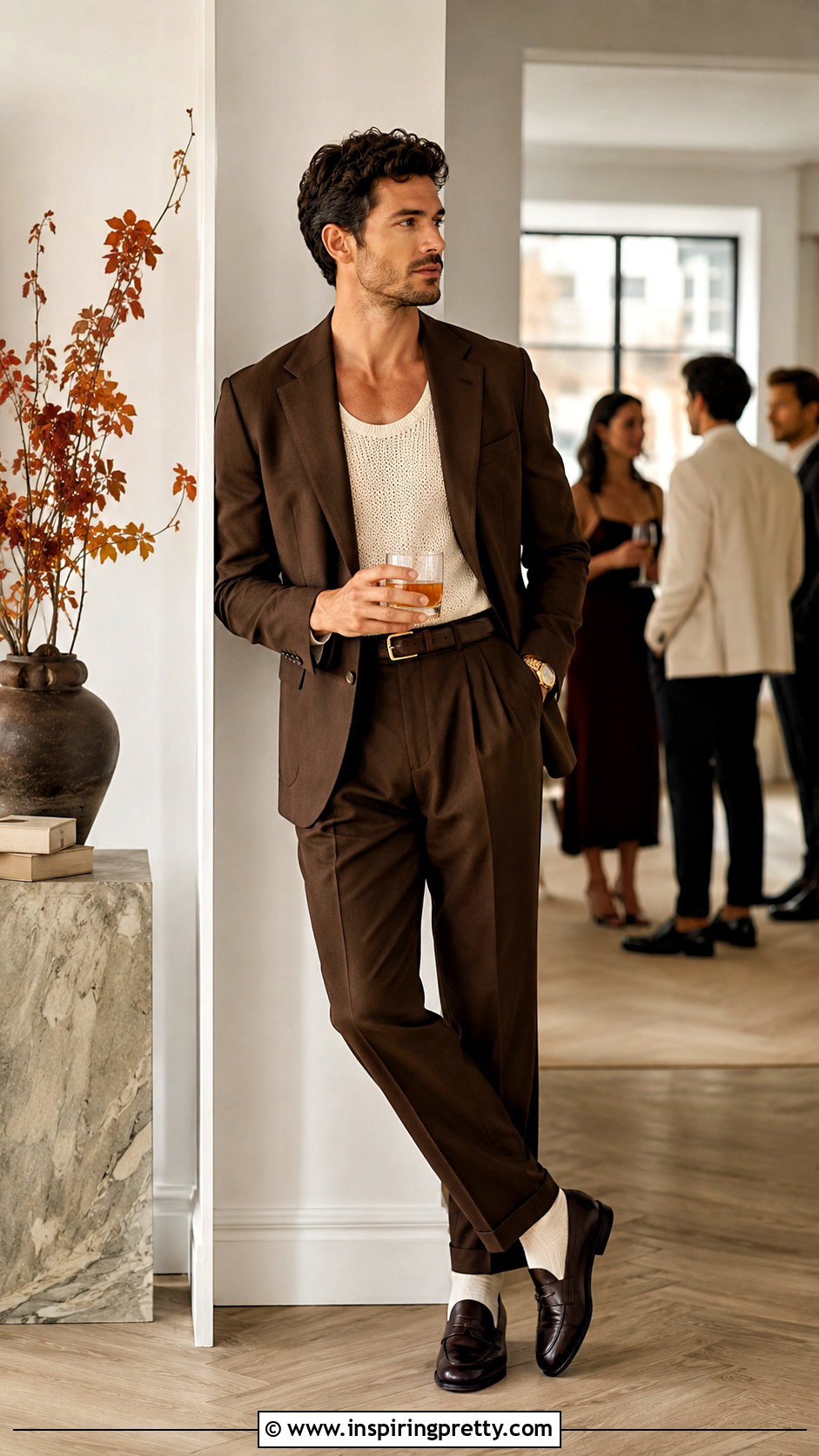 Cream Tank Top With Brown Suit - 20 Formal Tank Top Men outfit ideas