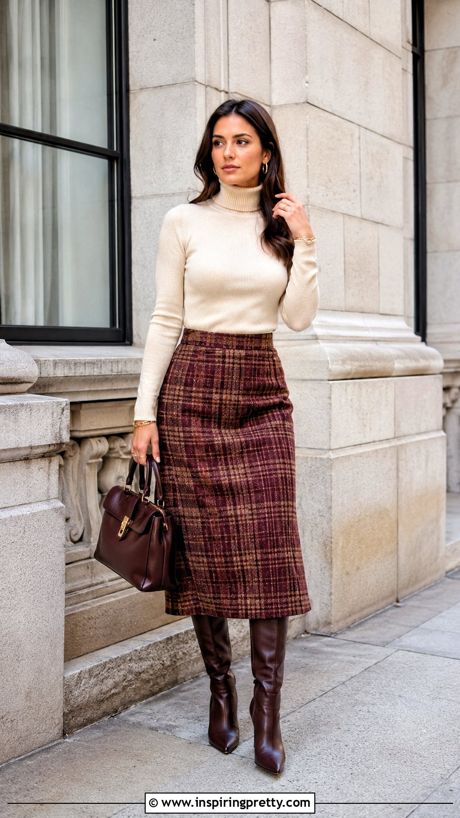 Cream Top With Plaid Skirt - 50 cream top outfit ideas